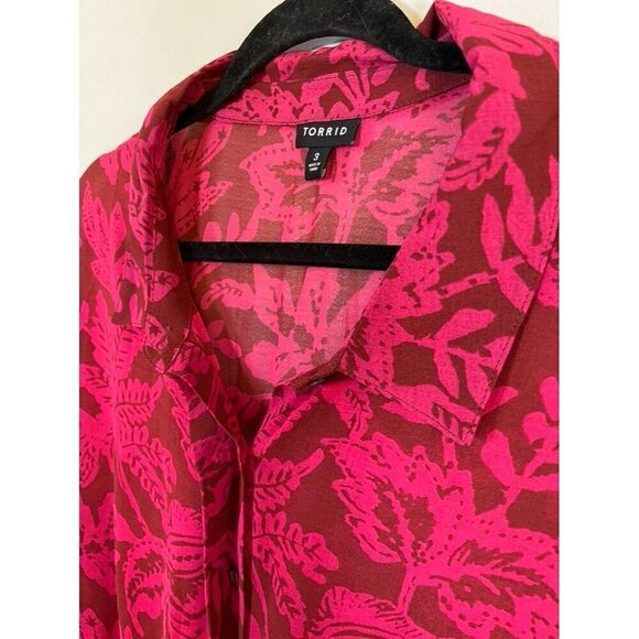 Torrid Floral Top 3X Pink Chic Chiffon Dolman Boho Western Retro Classic Sheer - Picture 5 of 14